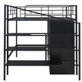 Full Size Metal Loft Bed With Drawers, Storage Staircase And Small Wardrobe Full Black Mdf Metal