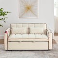 55.51 Inch Versatile Foldable Sofa Bed In 3 Lengths, Modern Sofa Sofa Sofa Velvet Pull Out Bed, Adjustable Back And With Usb Port And Ashtray And Swivel Phone Stand Beige Beige Velvet Wood Primary Living Space Medium Soft Cushion Back Delicate Duty