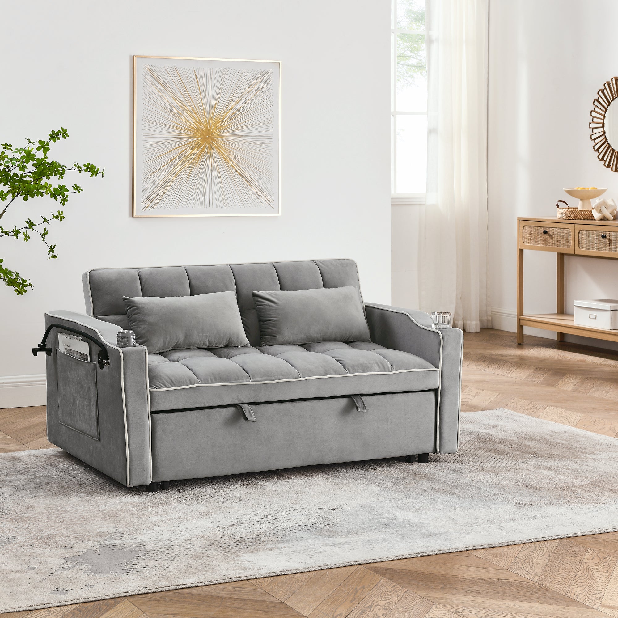 Design Sofa Bed  ソファベッド 55.51 Inch Versatile Foldable Sofa Bed In 3 Lengths, Modern Sofa Sofa