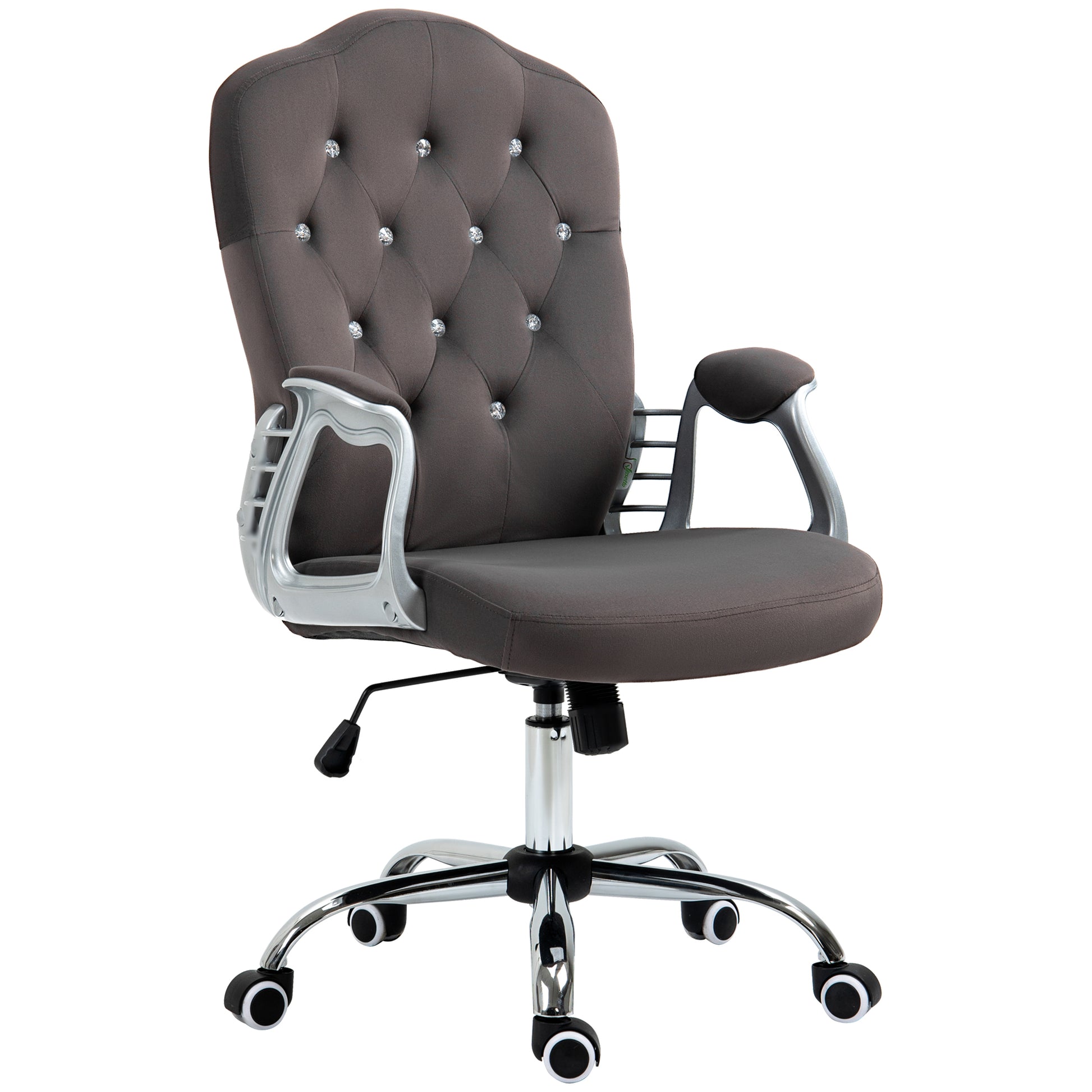 Vinsetto Home Office Chair, Velvet Computer Chair, Button Tufted Desk Chair With Swivel Wheels, Adjustable Height, And Tilt Function, Dark Gray Gray Polyester