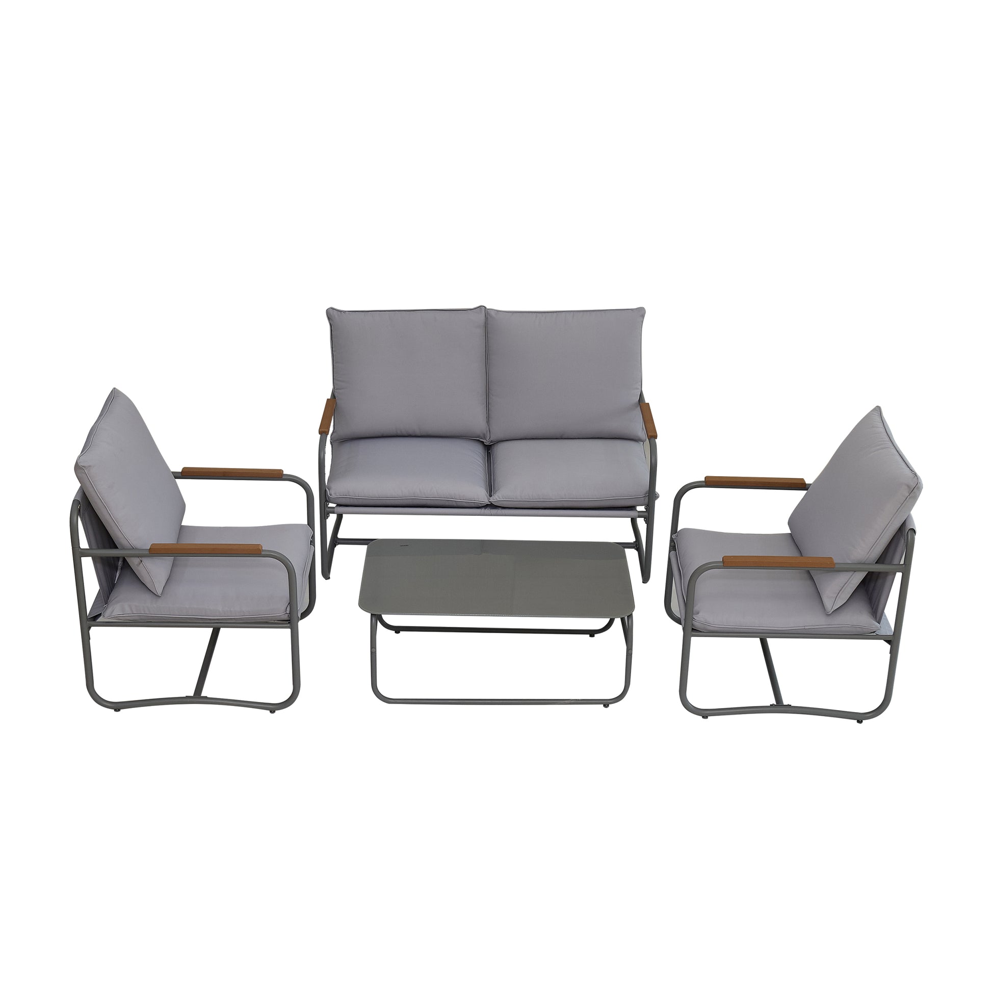 4 Piece Outdoor Patio Furniture Sets, Patio Conversation Set With Removable Seating Cushion, Courtyard Patio Set For Home, Yard, Poolside Gray Aluminum
