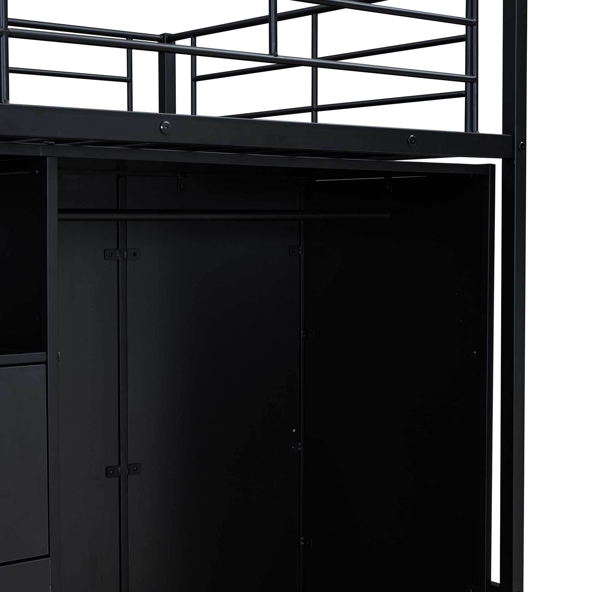 Twin Size Metal Loft Bed With Drawers, Storage Staircase And Small Wardrobe Twin Black Mdf Metal