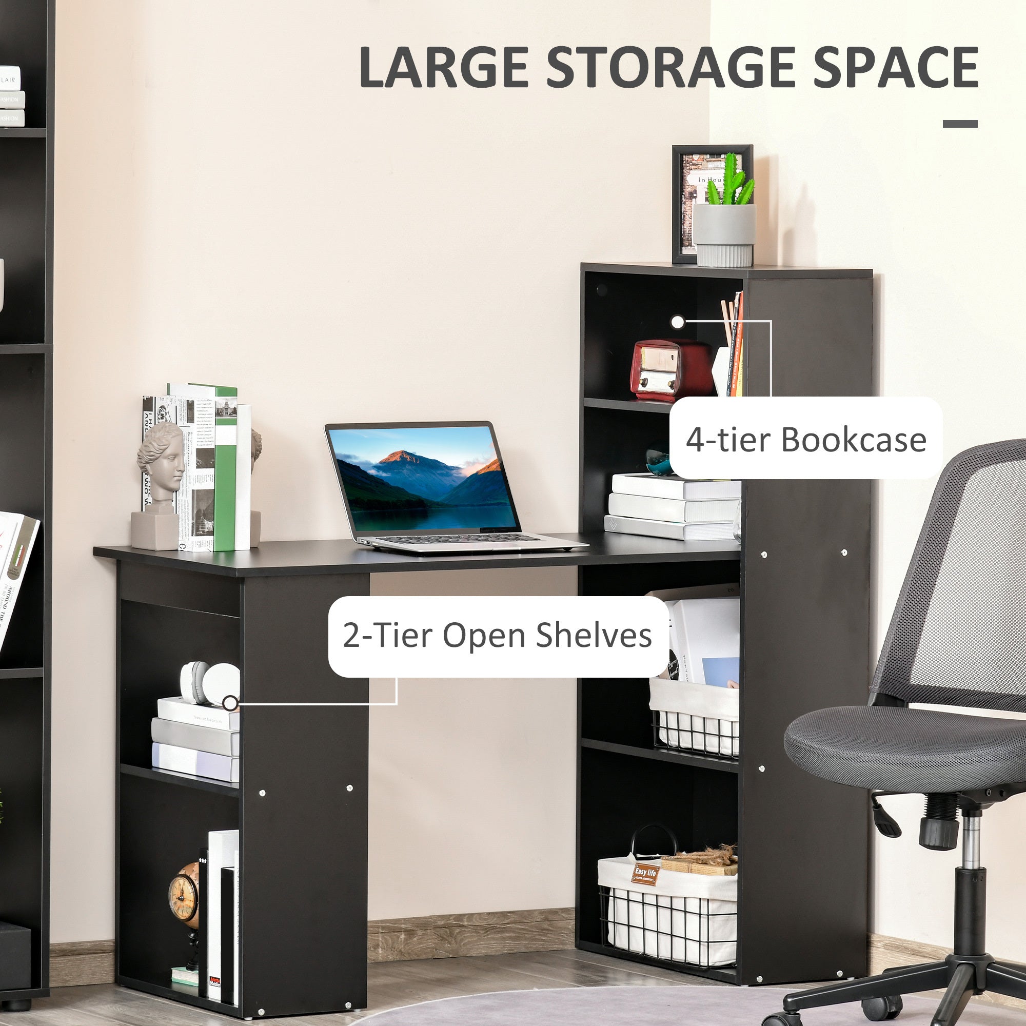 HOMCOM Modern Home Office Desk with 6 Tier Storage black-engineered wood