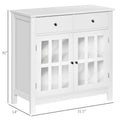 Homcom Sideboard Buffet Cabinet, Kitchen Cabinet With 2 Drawers And Glass Doors, Accent Cabinet For Living Room, White White Mdf