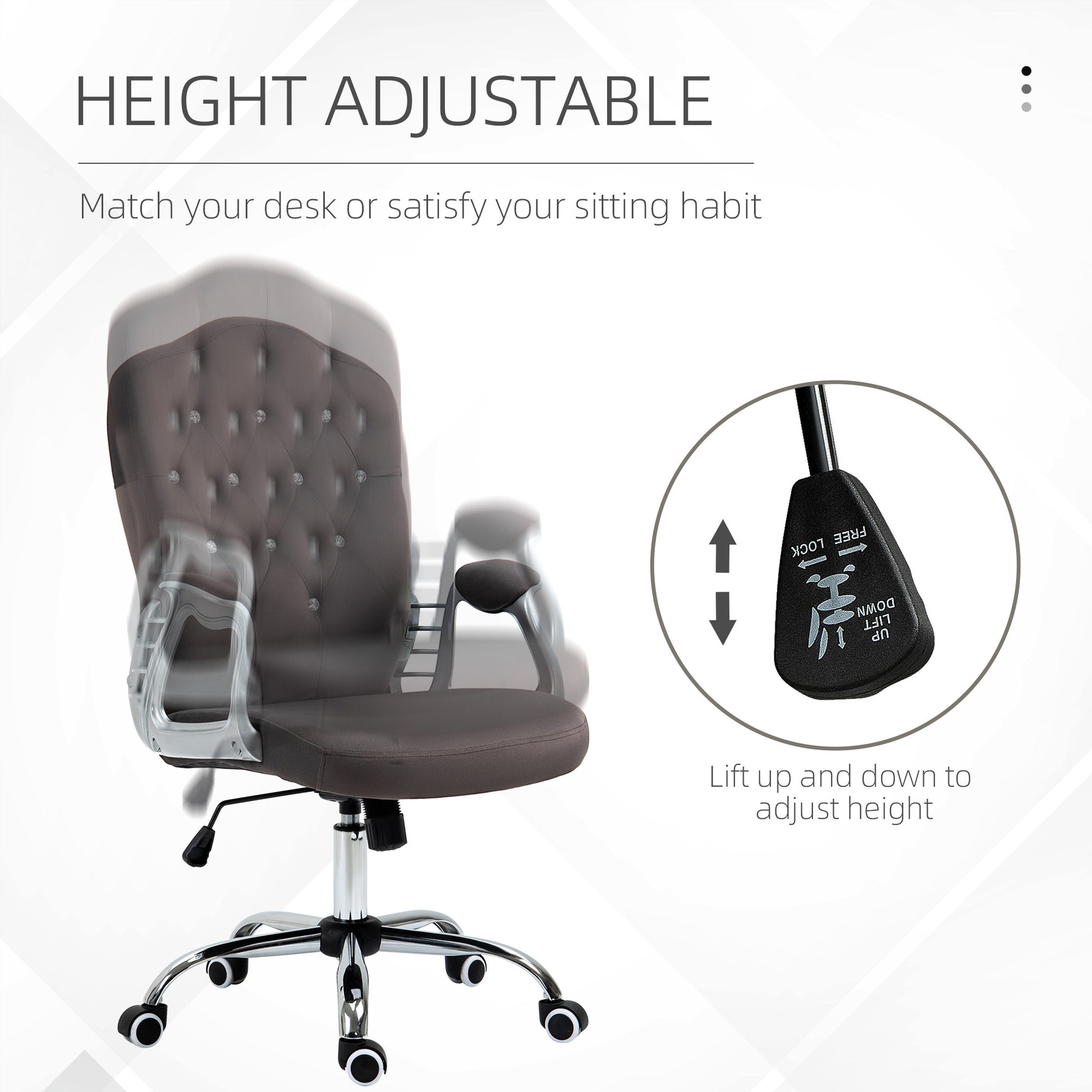 Vinsetto Home Office Chair, Velvet Computer Chair, Button Tufted Desk Chair With Swivel Wheels, Adjustable Height, And Tilt Function, Dark Gray Gray Polyester