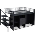 Full Size Metal Loft Bed With Drawers, Storage Staircase And Small Wardrobe Full Black Mdf Metal