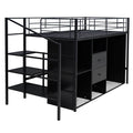 Twin Size Metal Loft Bed With Drawers, Storage Staircase And Small Wardrobe Twin Black Mdf Metal