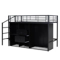 Twin Size Metal Loft Bed With Drawers, Storage Staircase And Small Wardrobe Twin Black Mdf Metal