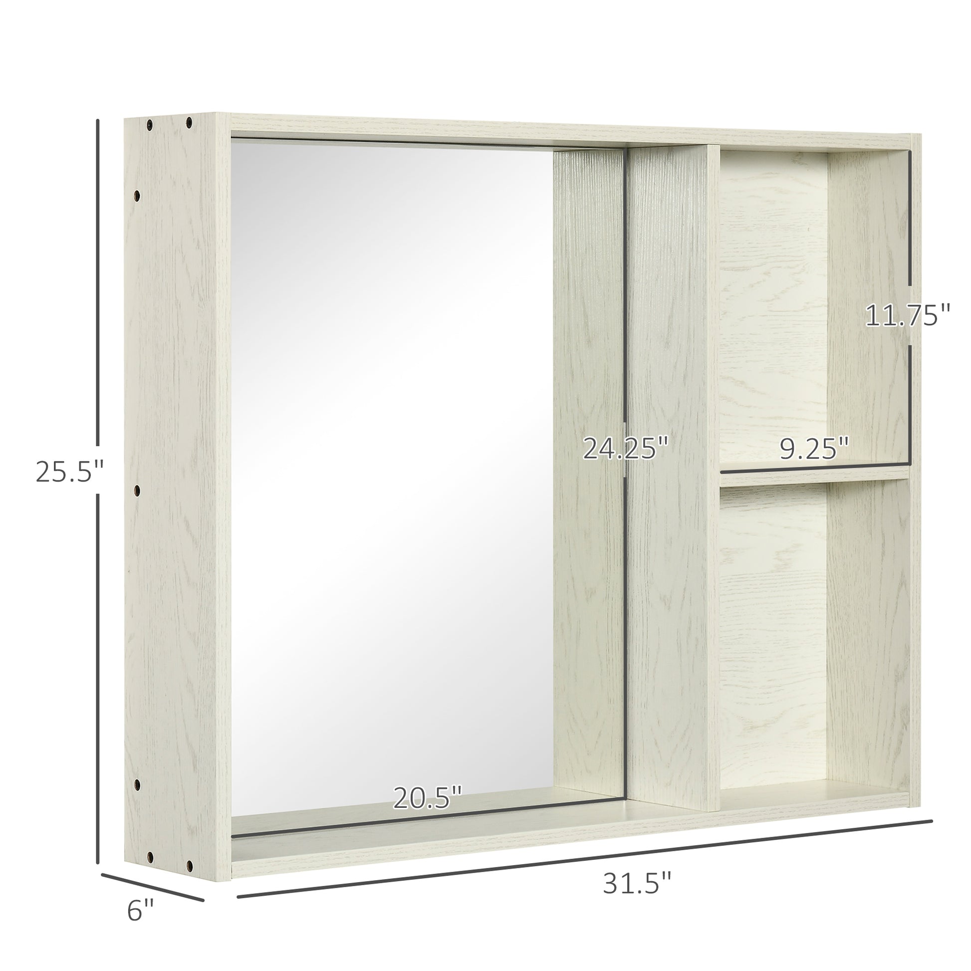 Kleankin 31.5" X 25.5" Bathroom Medicine Cabinet With Mirror, Storage Shelf, Over Toilet Bathroom Cabinet Wall Mounted For Living Room And Laundry Room, White White Mdf