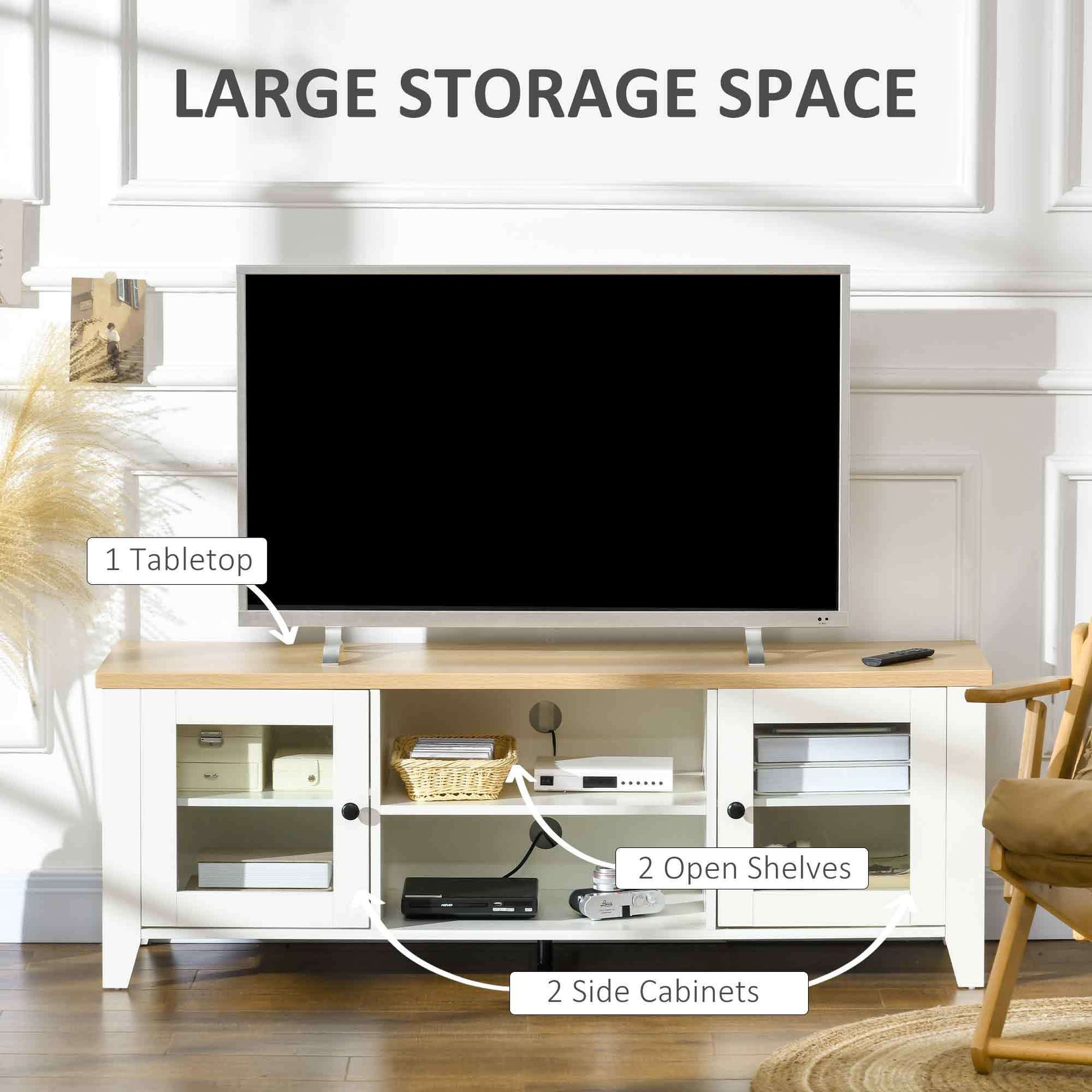 Homcom Modern Tv Stand, Entertainment Center With Shelves And Cabinets For Flatscreen Tvs Up To 60" For Bedroom, Living Room, White White Mdf