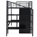 Twin Size Metal Loft Bed With Drawers, Storage Staircase And Small Wardrobe Twin Black Mdf Metal