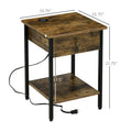 Homcom End Table With Wireless Charging Station And 2 Usb Ports, Small Side Table With 2 Tier Storage, Drawer For Living Room, Bedroom, Rustic Brown Brown Particle Board