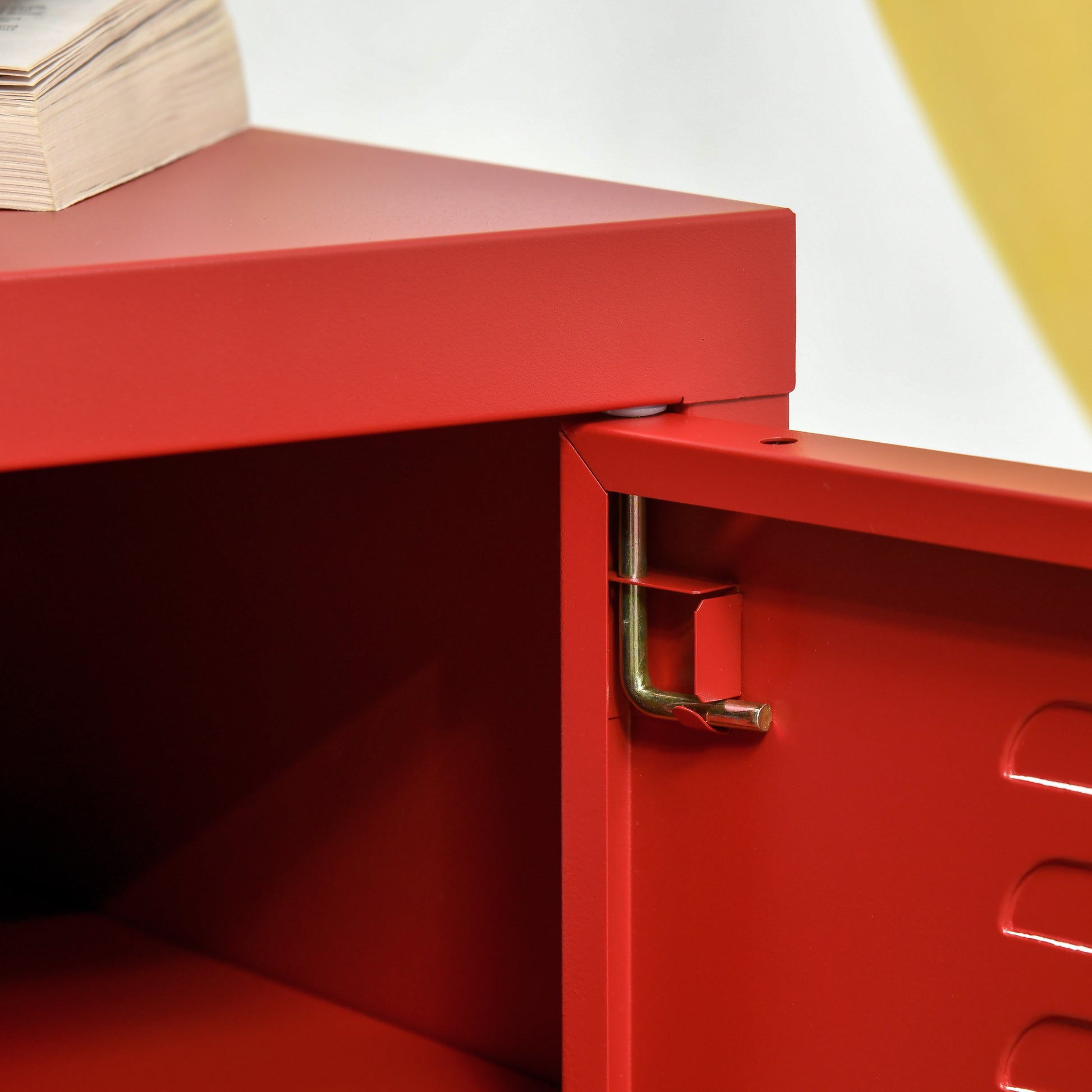 Homcom Industrial End Table, Living Room Side Table With Locker Style Door And Adjustable Shelf, Red Red Steel