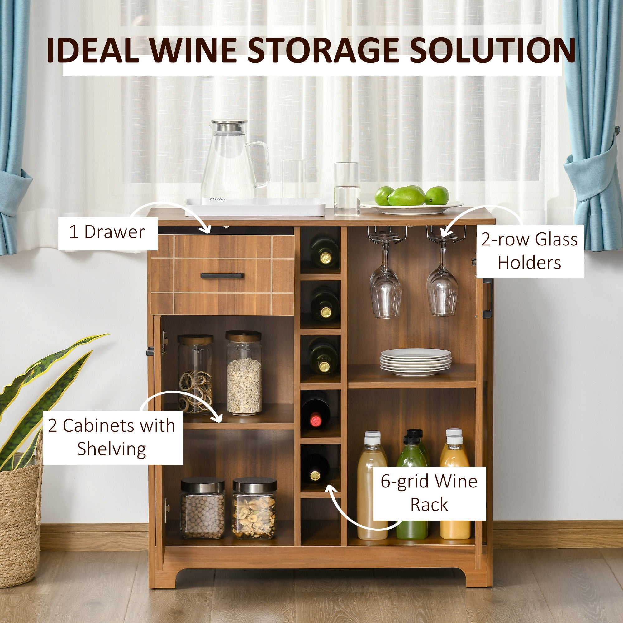 Homcom Retro Wine Cabinet for 6 Bottles, Wine