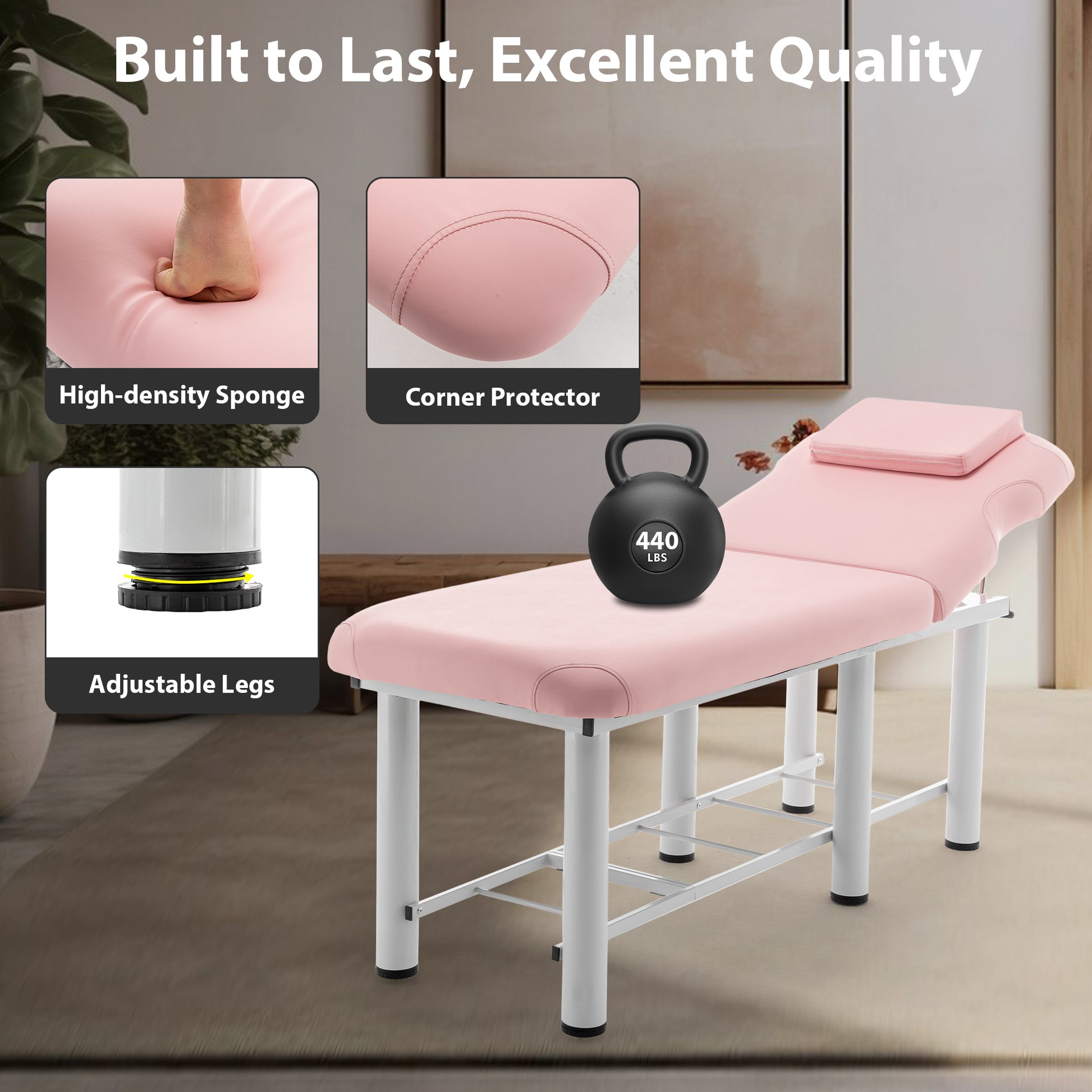 Professioanl Massage Tablebackrest Adjustable, Removable Headrest, Bottom Shelf Storagememory Foam Layer Salon Bed,White Pink Pu