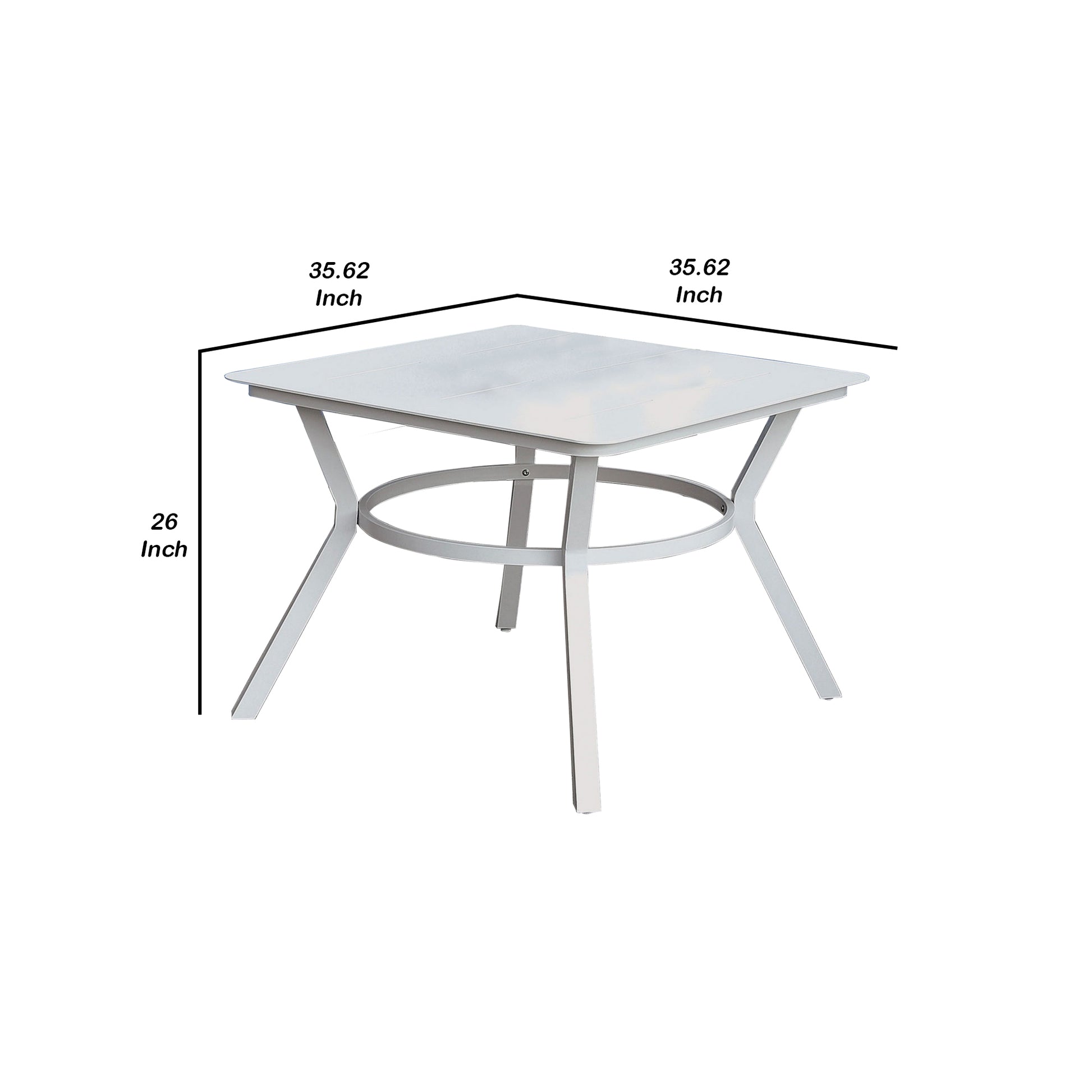 Plank Top Aluminum Patio Table With Flared Legs, White White Metal