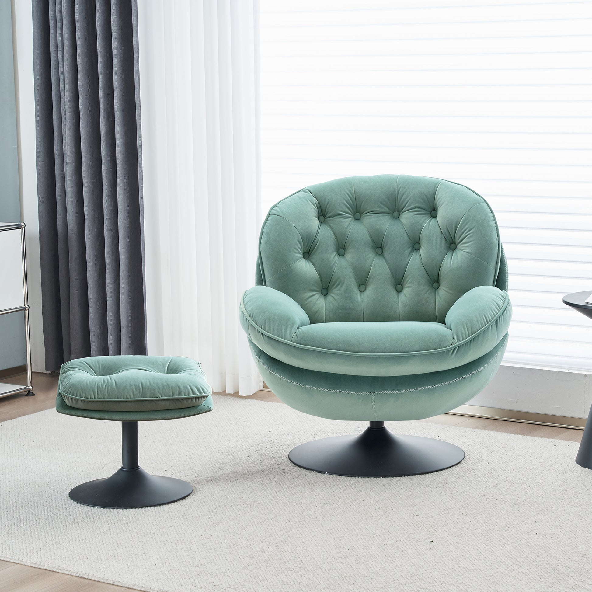 Swivel Leisure Chair Lounge Chair Velvet Teal Color With Ottoman Teal Velvet