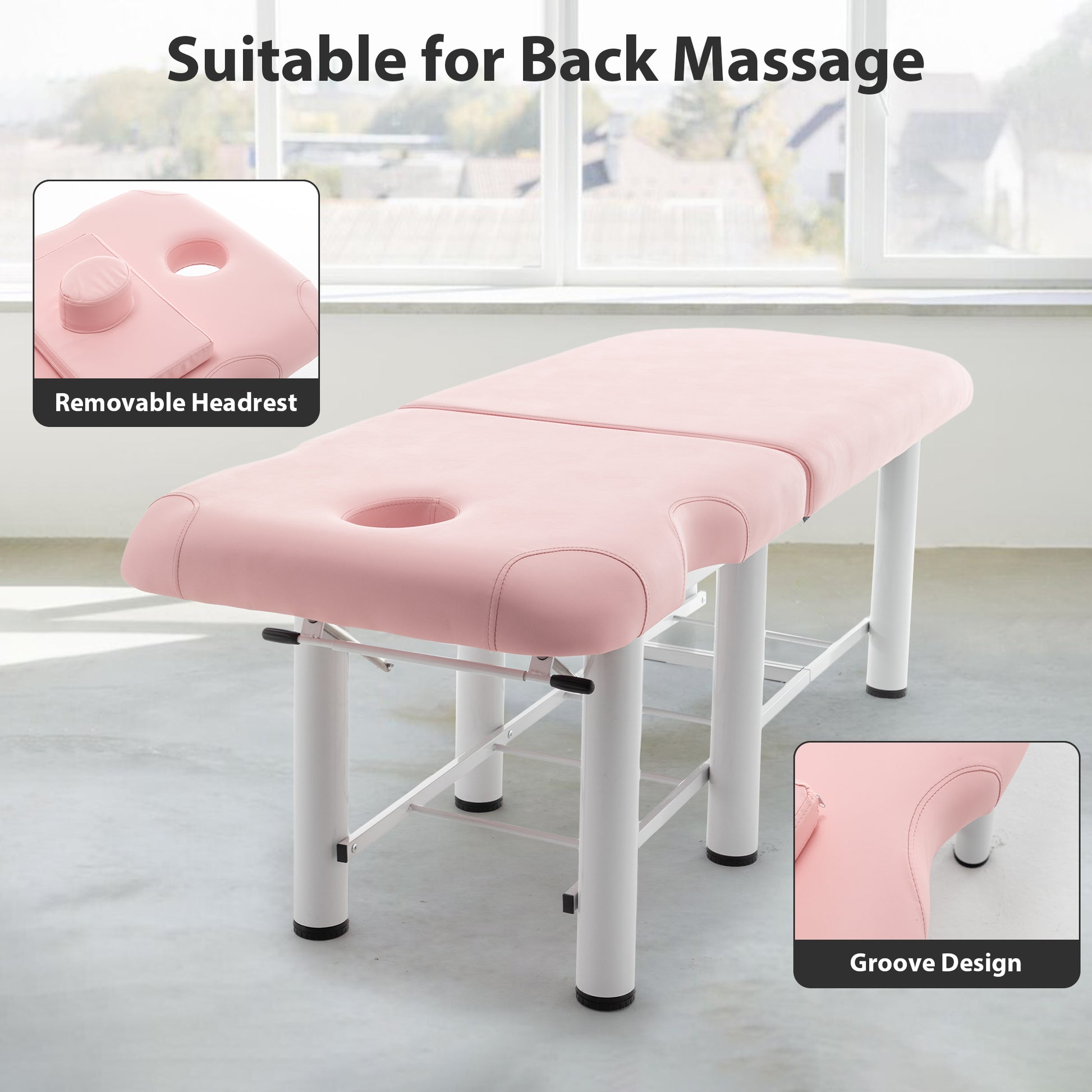 Professioanl Massage Tablebackrest Adjustable, Removable Headrest, Bottom Shelf Storagememory Foam Layer Salon Bed,White Pink Pu