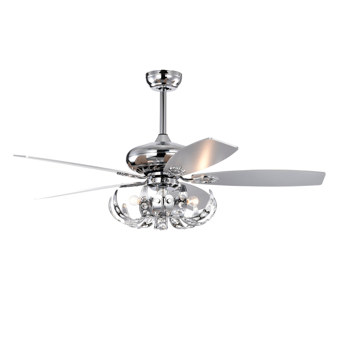 52" Crystal Ceiling Fan With 5 Reversible Blades Light Kit And Remote Control, 3 Speed High, Mid,Low Adjustable For Living Room, Bedroom, Kitchen Chrome American Traditional,Classic,Contemporary Crystal Metal