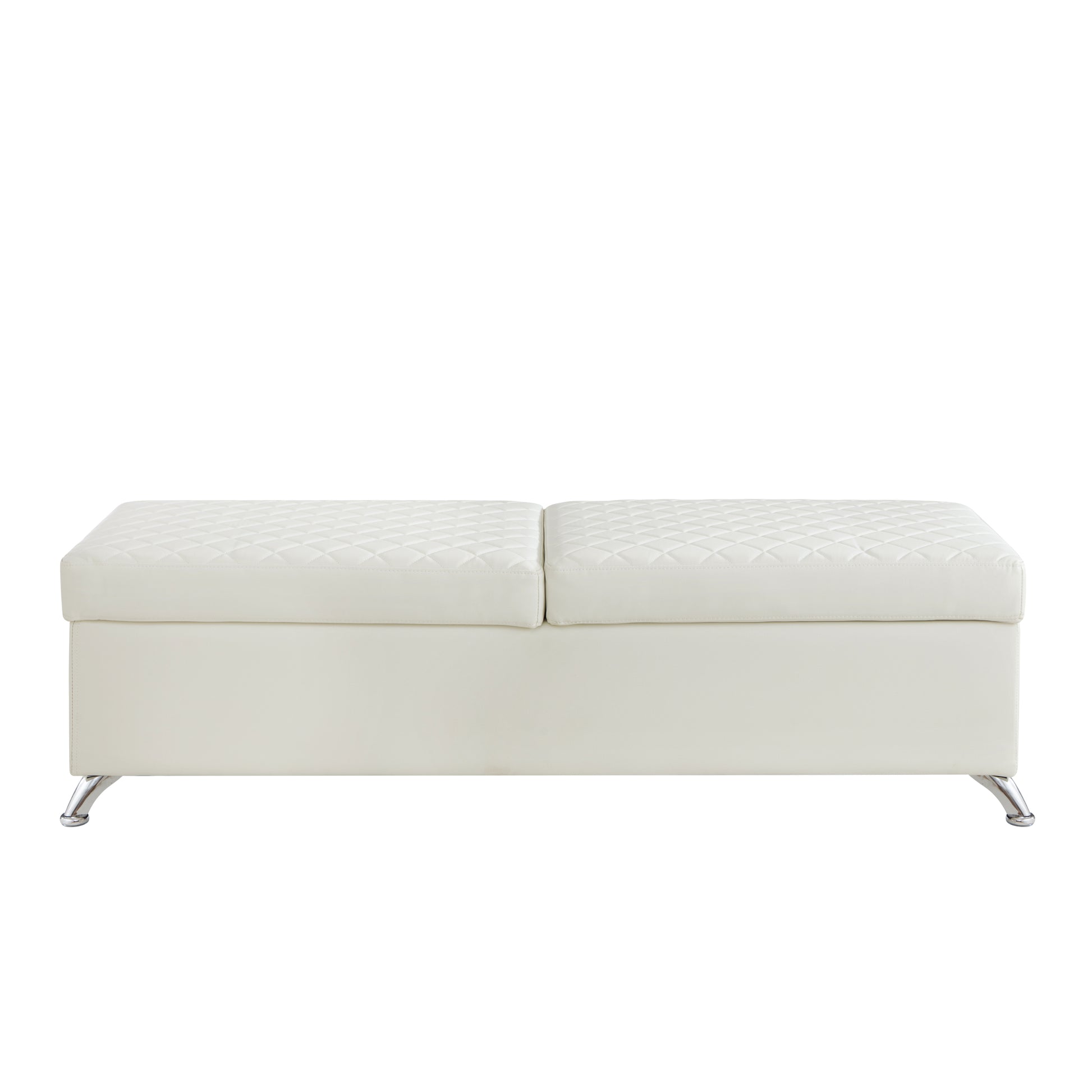 56.7" Bed Bench With Storage White Leather White Pu