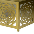 48 Inch Rectangular Modern Coffee Table With Geometric Cut Out Design, White And Brass Gold White Metal & Wood