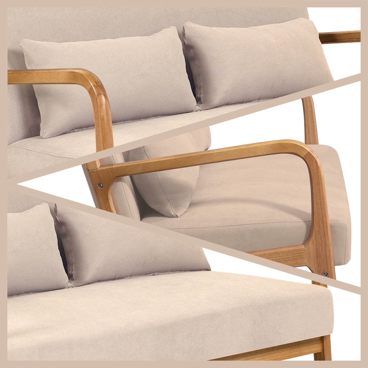 Leisure Chair With Solid Wood Armrest And Feet, Mid Century Modern Accent Sofa,2 Seat Beige Linen