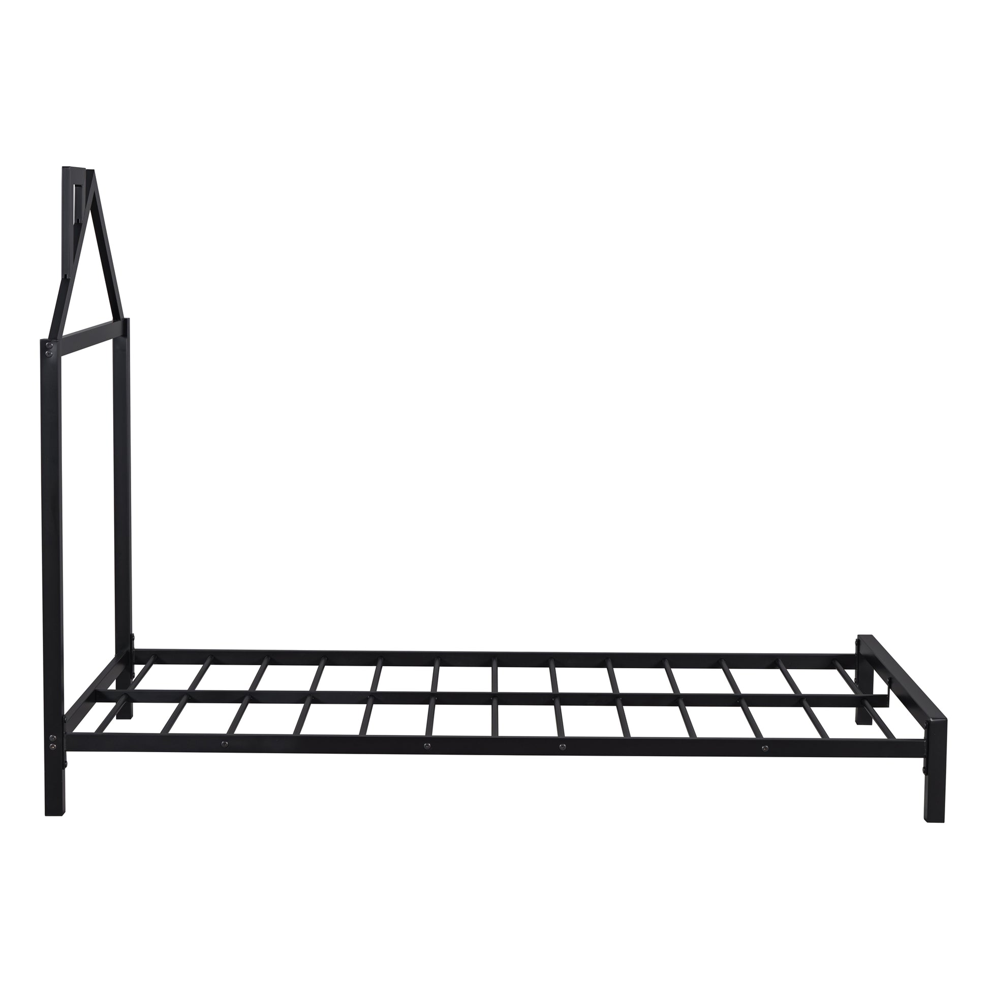 Twin Size Metal Platform Bed With House Shaped Headboard Design, Black Black Metal