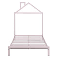 Twin Size Metal Platform Bed With House Shaped Headboard Design, Pink Pink Metal