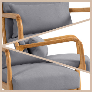 Leisure Chair With Solid Wood Armrest And Feet, Mid Century Modern Accent Sofa,1 Seat Light Gray Linen