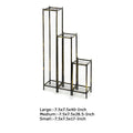 40, 29, 17 Inch 2 Tier Square Metal Plant Stand, Slatted, Set Of 3, Black, Gold Gold Blue Metal