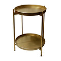 20 Inch High Round Side End Table With 2 Tier Iron Frame, Matte Gold Gold Iron