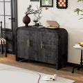 Retro Minimalist Curved Sideboard With Gold Handles And Adjustable Dividers For Living Room Or Dining Room Antique Black Antique Black Mdf