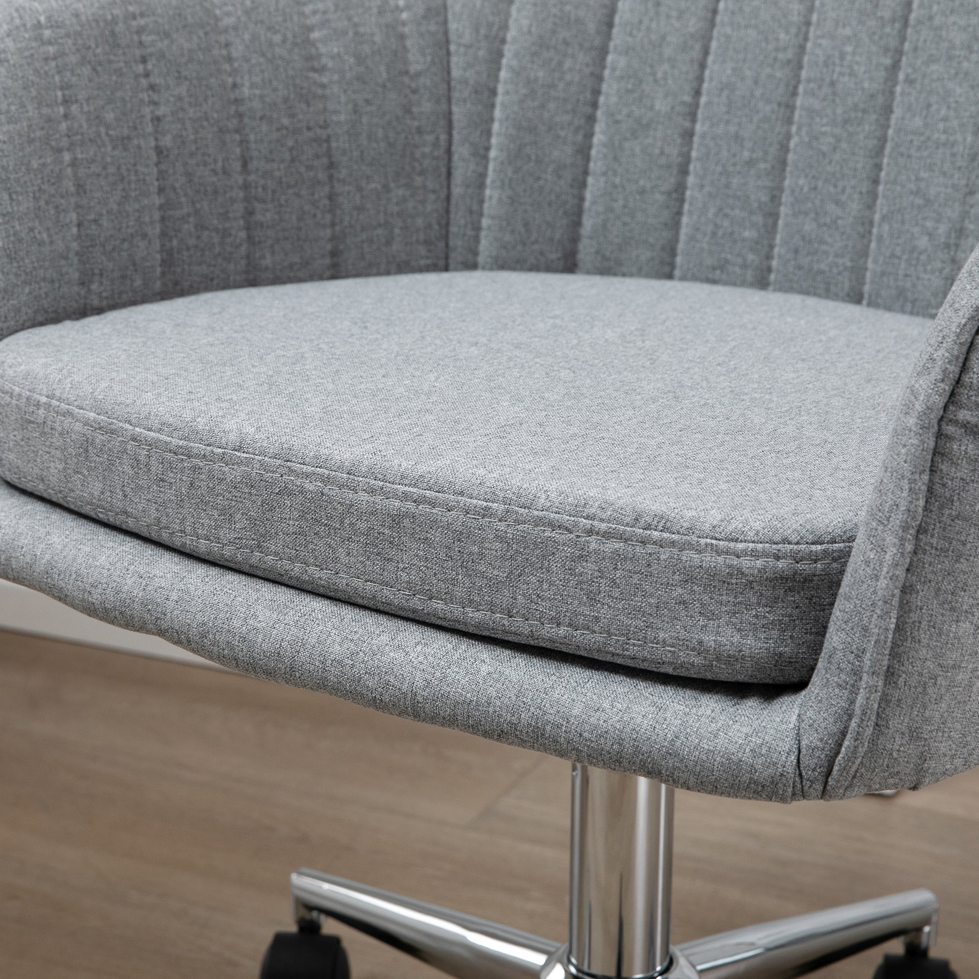 Vinsetto Mid Back Task Chair, Fabric Home Office Chair, Swivel Desk Chair With Tub Shape Design & Lined Pattern Back For Living Room, Bedroom, Gray Gray Polyester