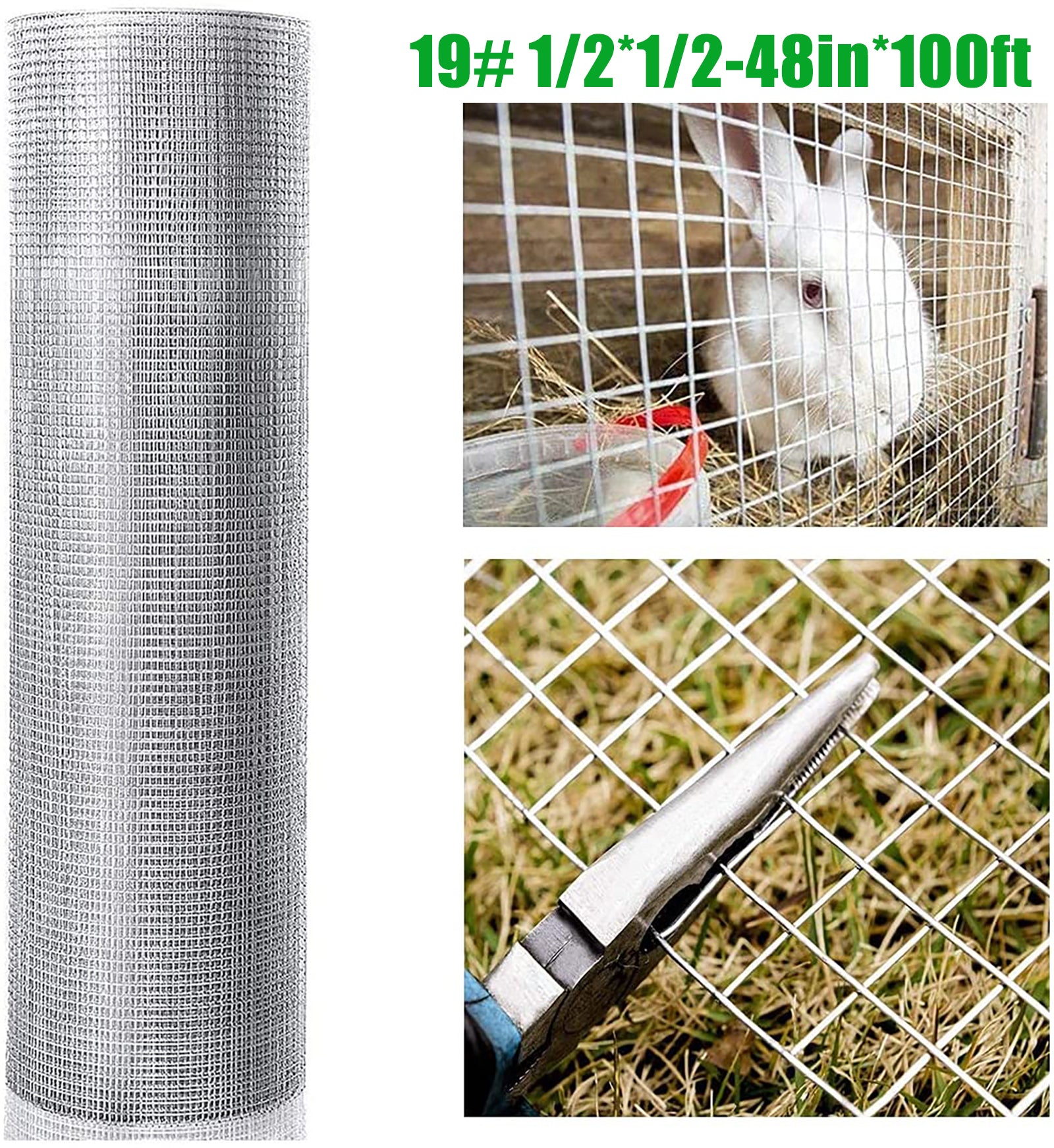 Hardware Cloth 1 2 Inch 48In X 100Ft 19 Gauge, Hot Dip Galvanized After Welding Chicken Wire Fence Roll Garden Plant Welded Metal Wire Fencing Roll, Rabbit Cages Snake Fence Silver Metal