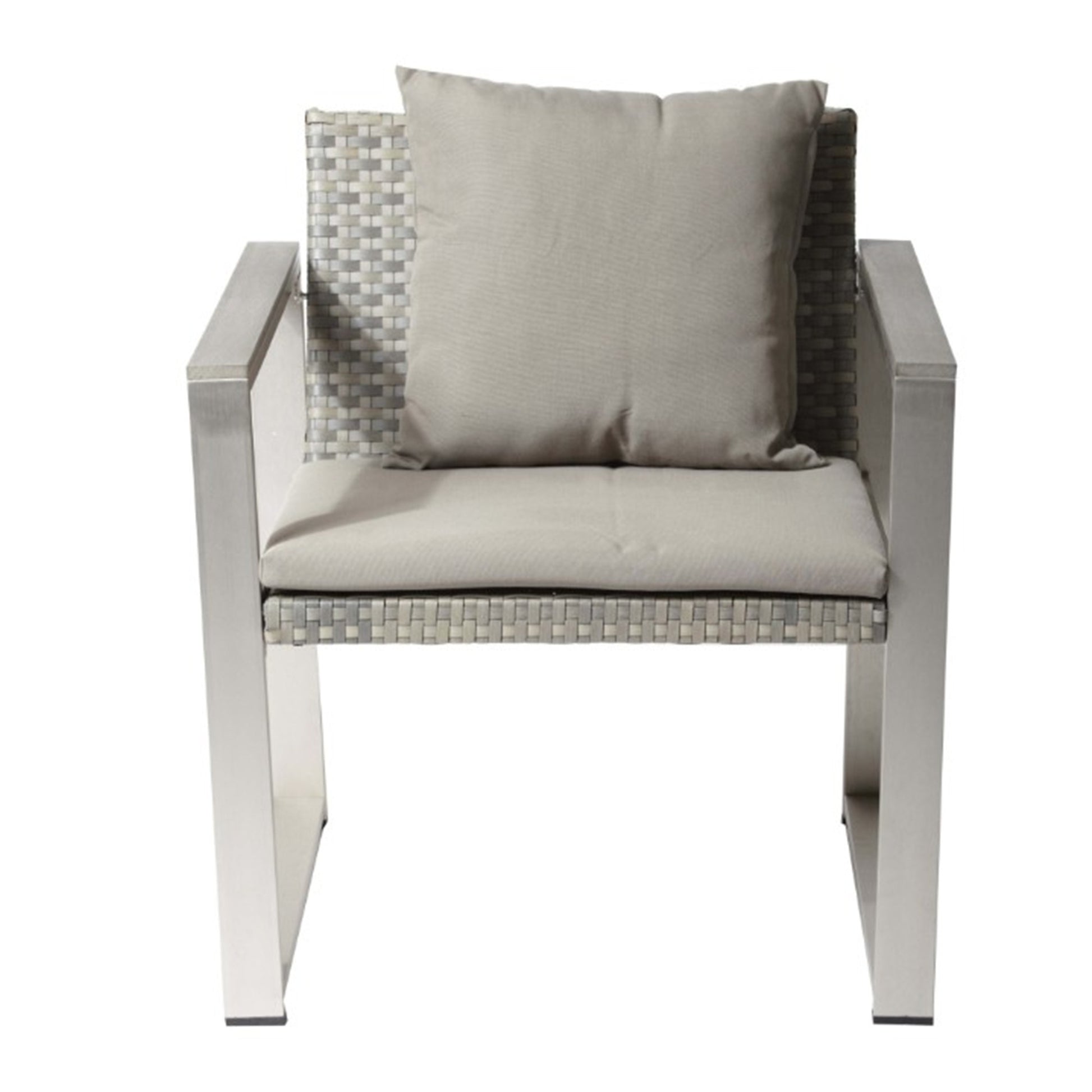 Exquisitly Aluminum Upholstered Cushioned Chair With Rattan, Gray Taupe Gray Rattan Metal