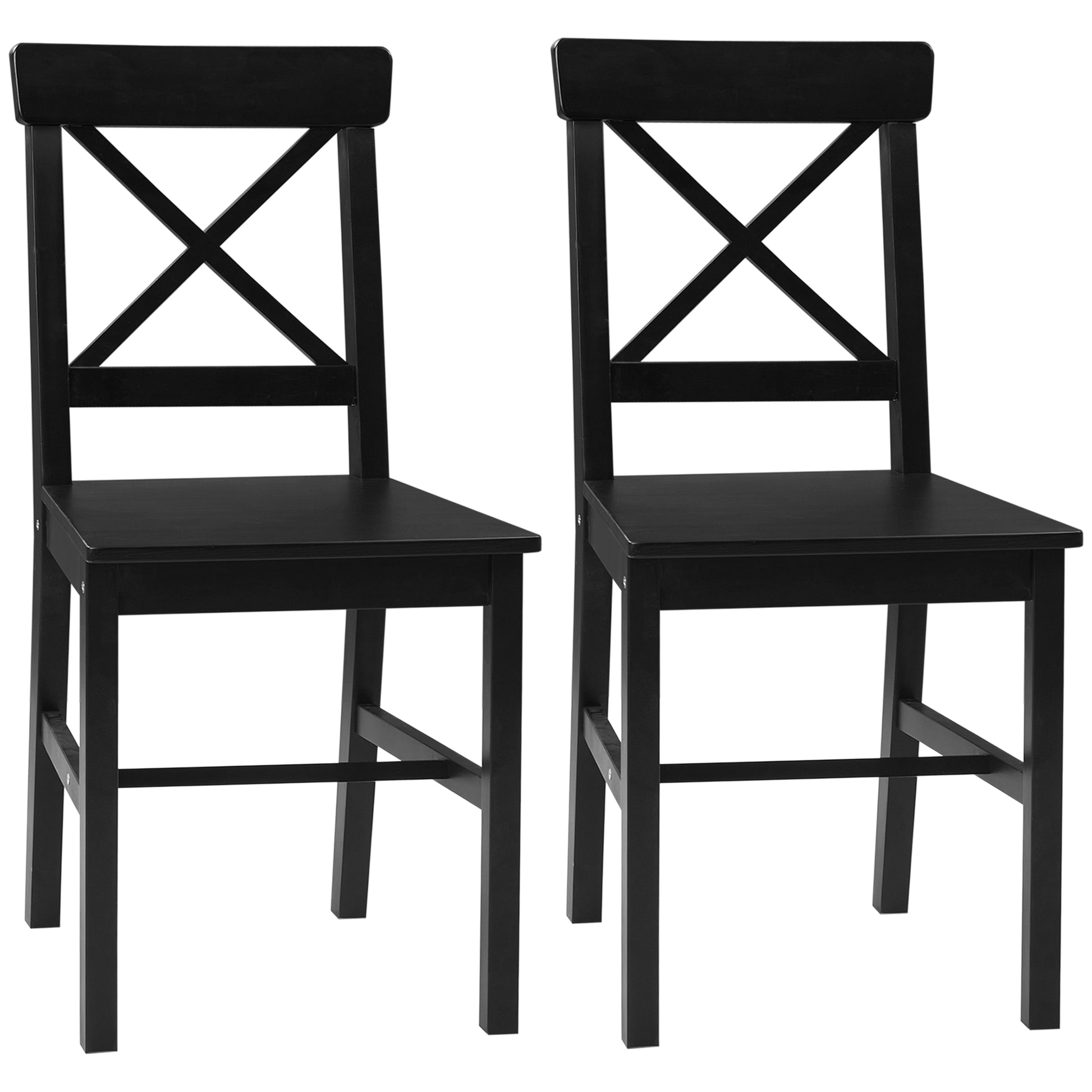 Homcom Modern Farmhouse Dining Chairs Set Of 2, Wooden Kitchen Chairs With Cross Back, Solid Structure For Dining Room, Black Black Wood