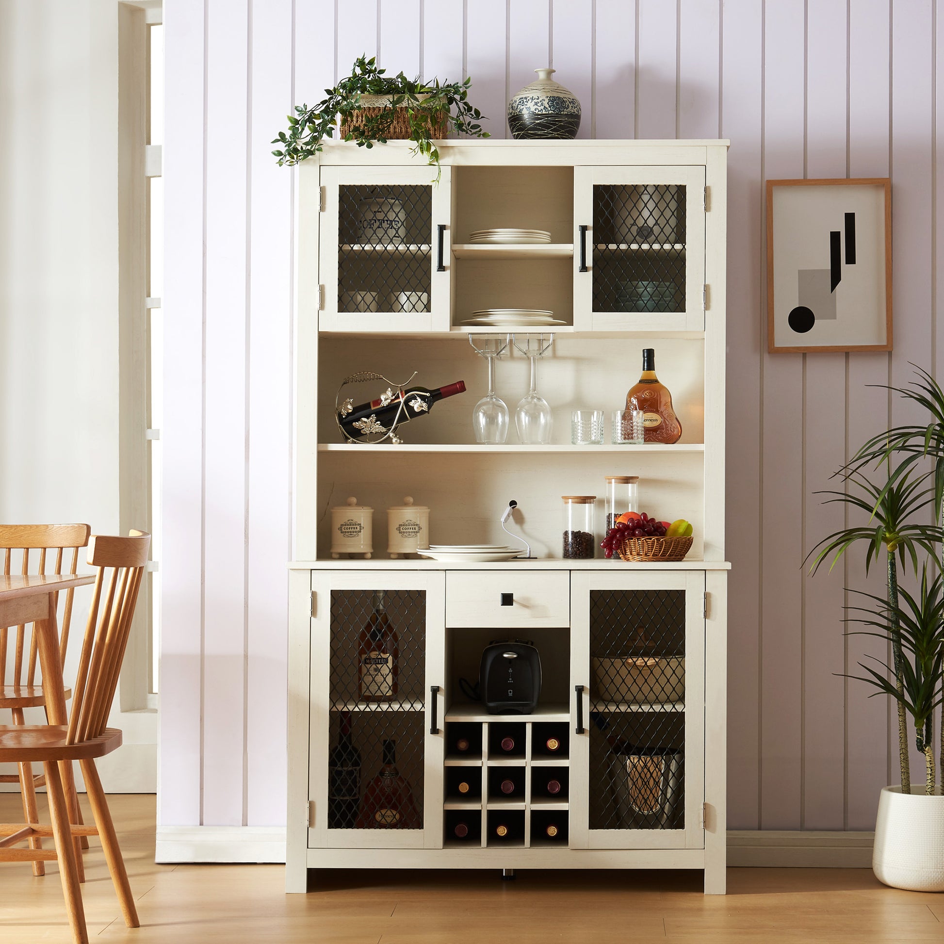 Farmhouse Coffee Bar Cabinet with Led Lights and