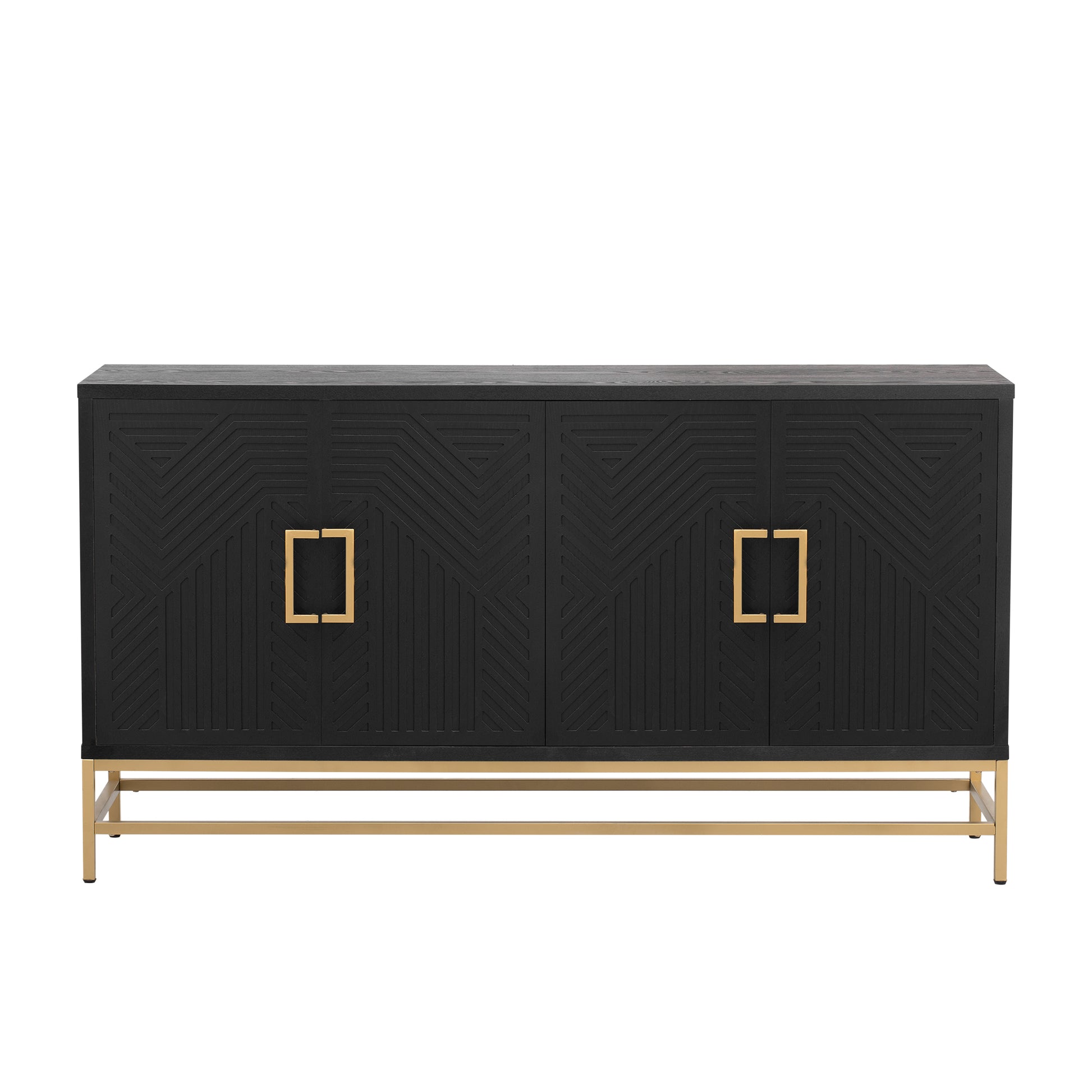 Retro Style Sideboard With Adjustable Shelves, Rectangular Metal Handles And Legs For Kitchen, Living Room, And Dining Room Black Black Mdf