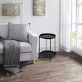 15 Inch Modern Side End Table, Metal Round Tray Top, Foldable Legs, Black Black Iron