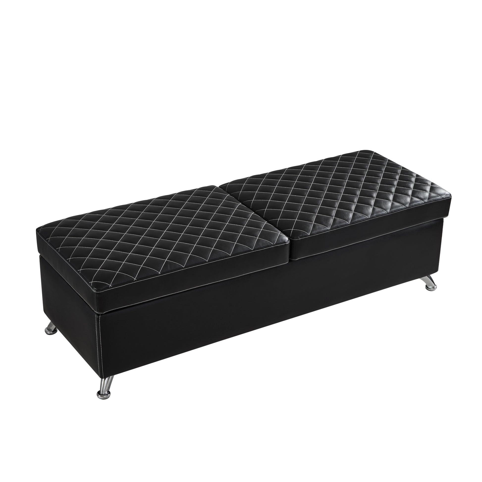 56.7" Bed Bench With Storage Black Leather Black Pu