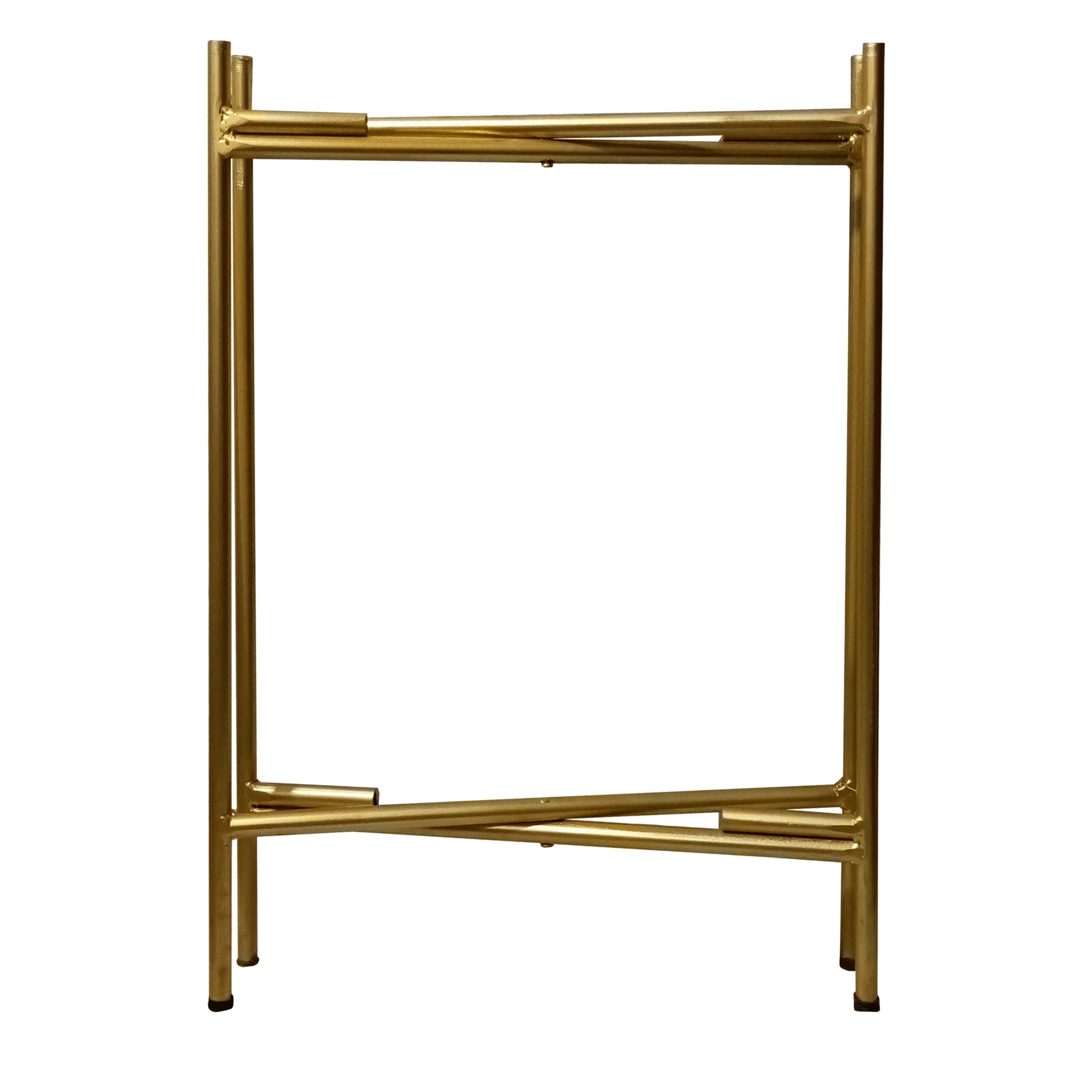 20 Inch High Round Side End Table With 2 Tier Iron Frame, Matte Gold Gold Iron