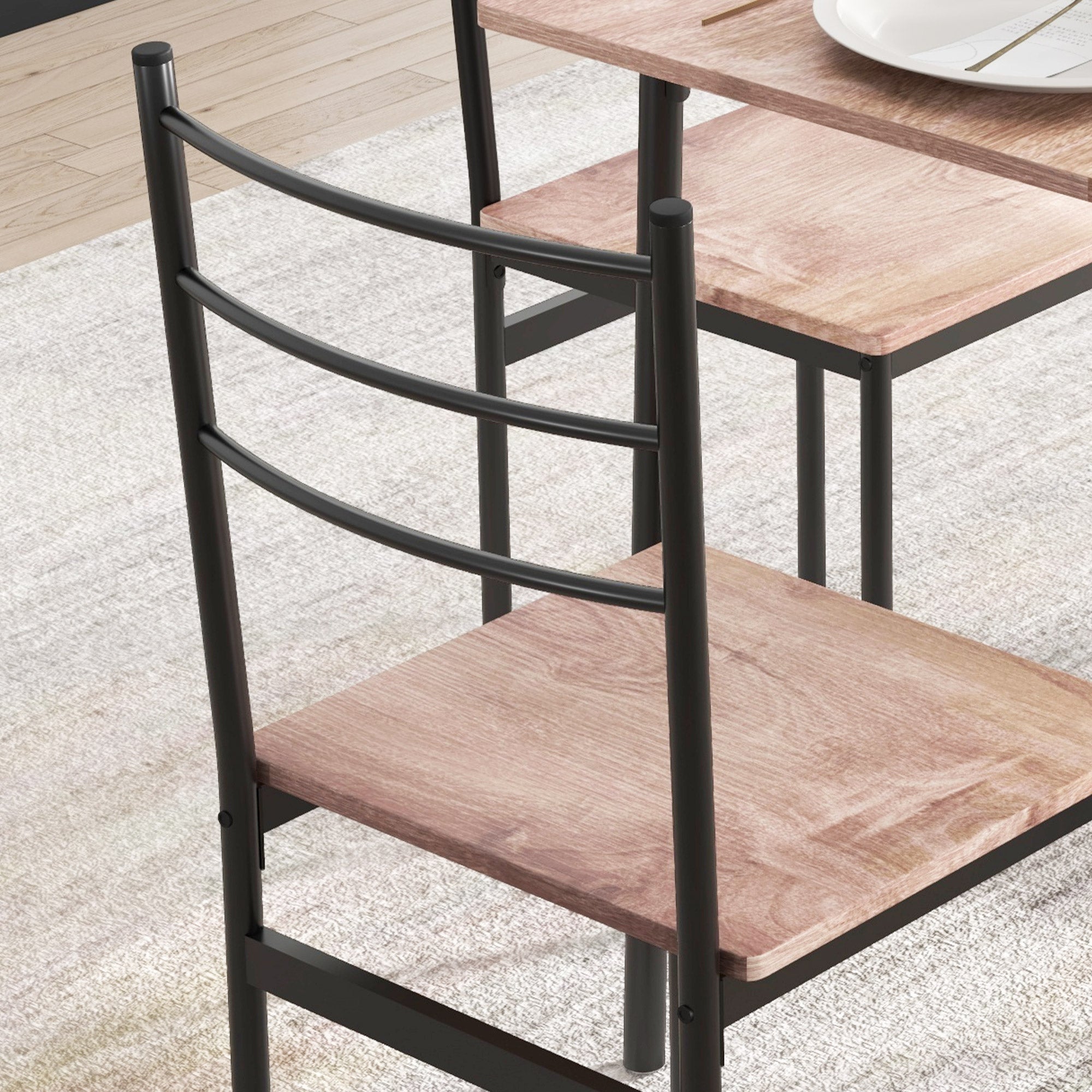Vecelo 5-Piece Dining Table Set: Wood & Metal Table + 4 Chairs For Kitchen