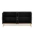 Retro Style Sideboard With Adjustable Shelves, Rectangular Metal Handles And Legs For Kitchen, Living Room, And Dining Room Black Black Mdf