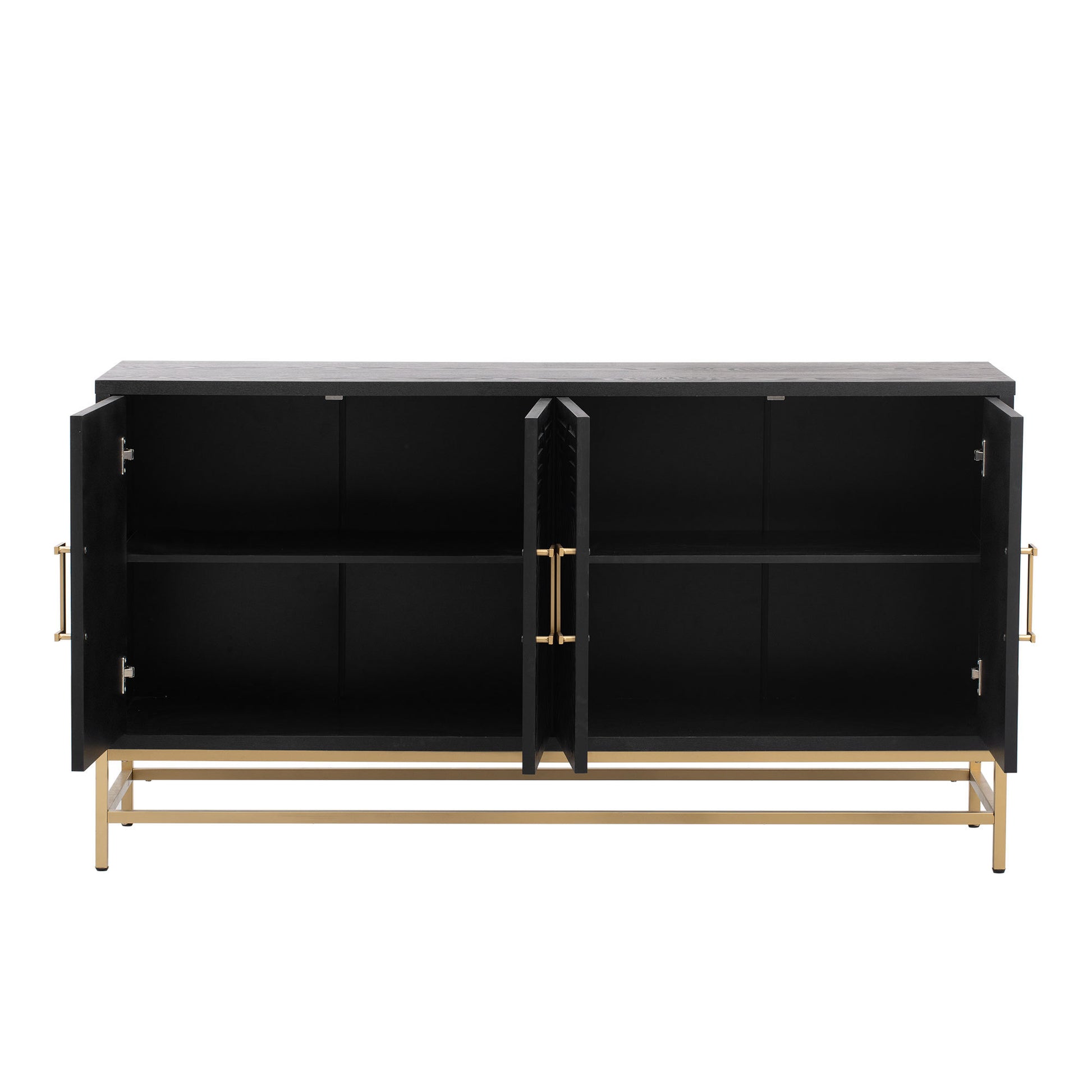 Retro Style Sideboard With Adjustable Shelves, Rectangular Metal Handles And Legs For Kitchen, Living Room, And Dining Room Black Black Mdf