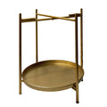 20 Inch High Round Side End Table With 2 Tier Iron Frame, Matte Gold Gold Iron