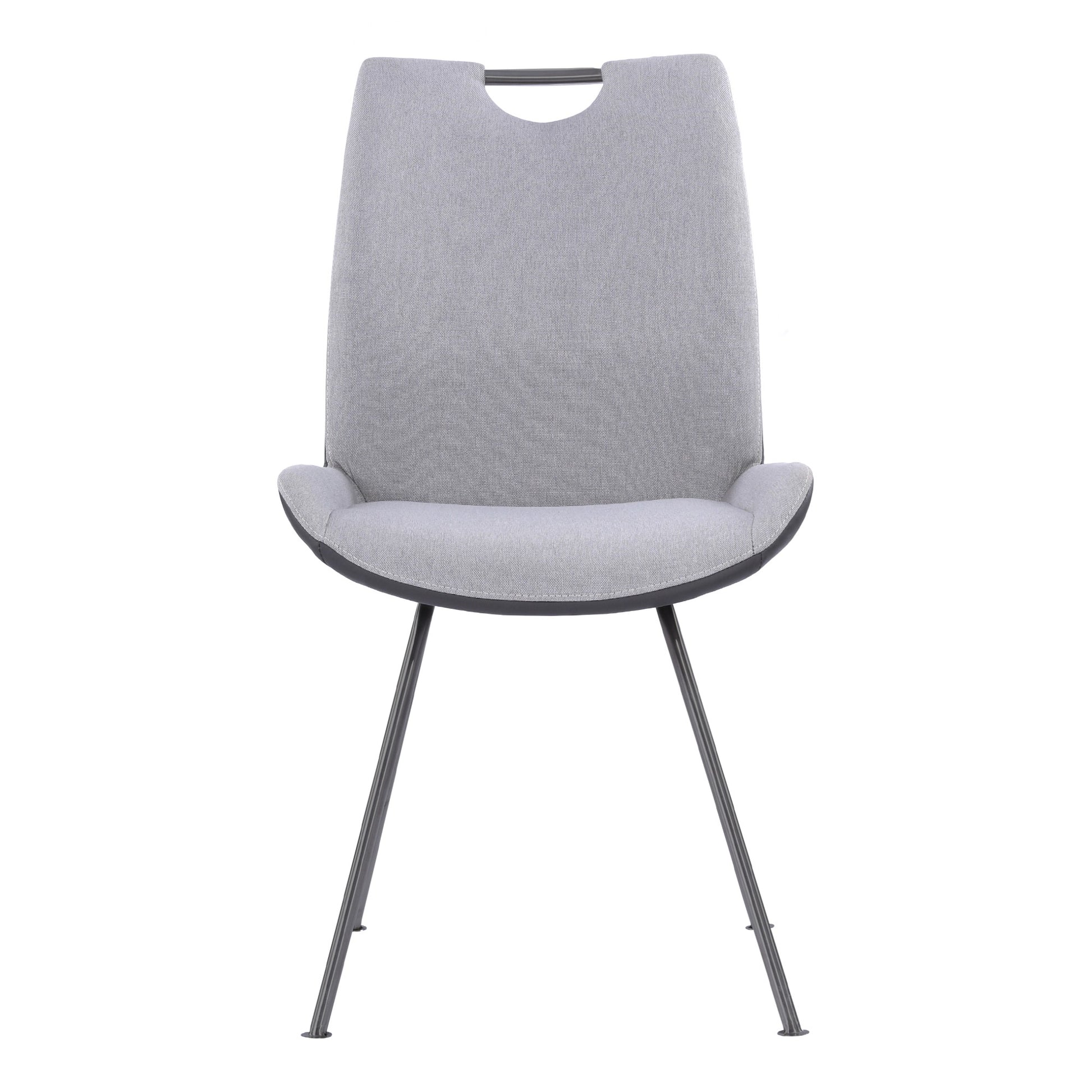 Curved Back Dining Chair With Bucket Design Seat, Set Of 2, Gray Gray Fabric Metal