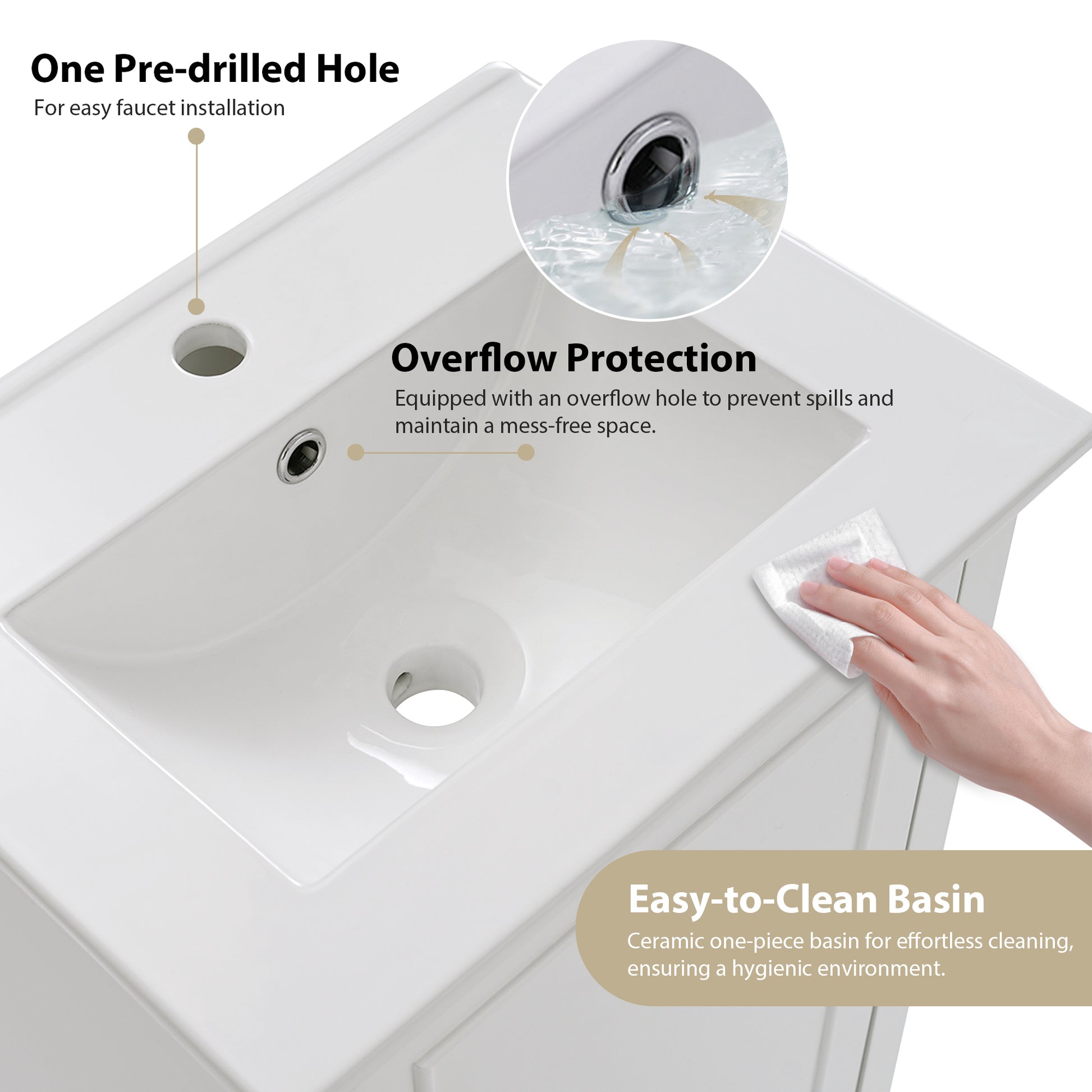 Viedo 20 Inch Modern Small Bathroom Vanity Cabinet With Ceramic Basin 20*15.5*33.3 Inches,Ample Storage,1 Soft Close Door White Solid Wood Mdf