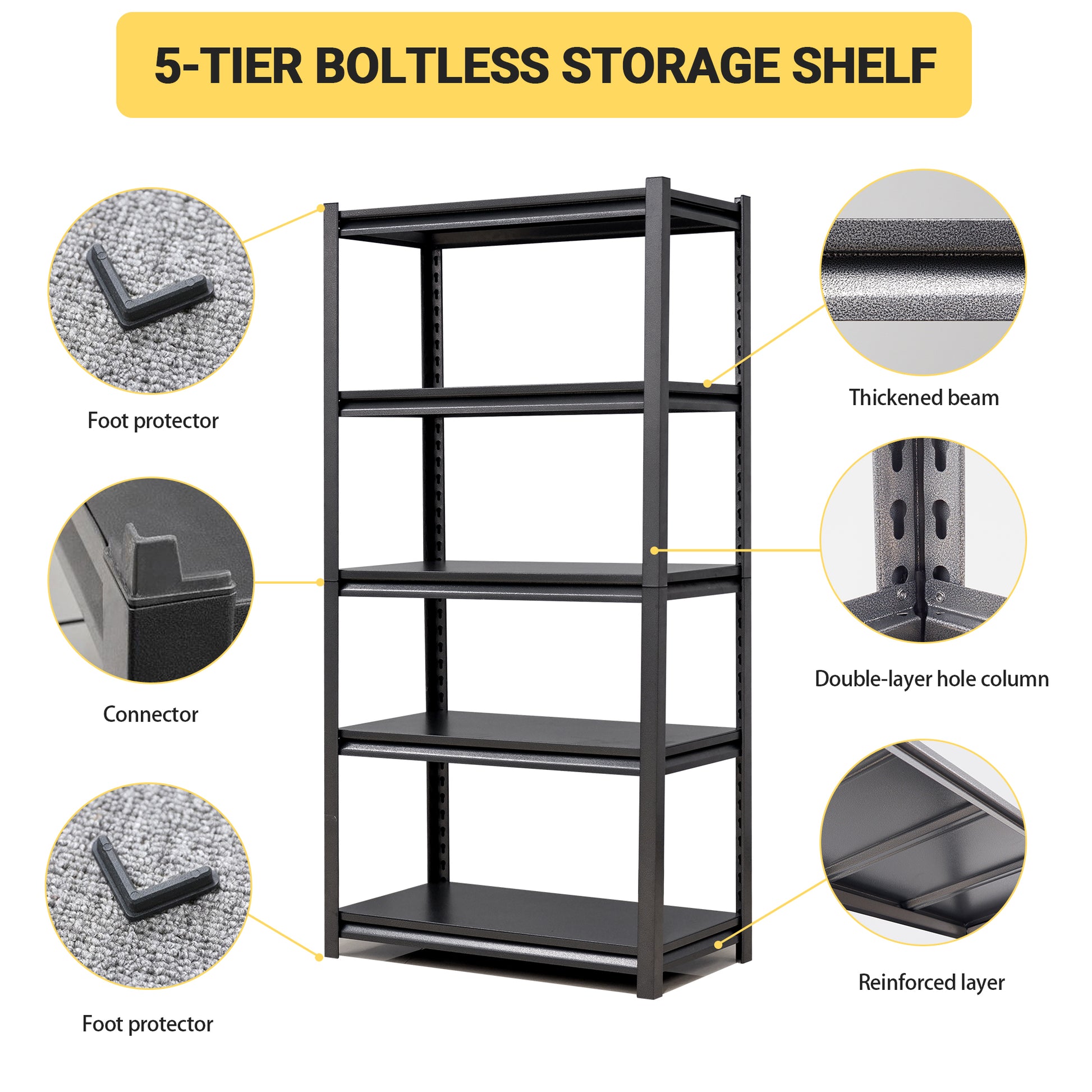 5-Tier Adjustable Heavy Duty Boltless Storage Rack – 71" Tall, Metal & Wood Shelves – Blue