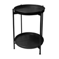 15 Inch Modern Side End Table, Metal Round Tray Top, Foldable Legs, Black Black Iron