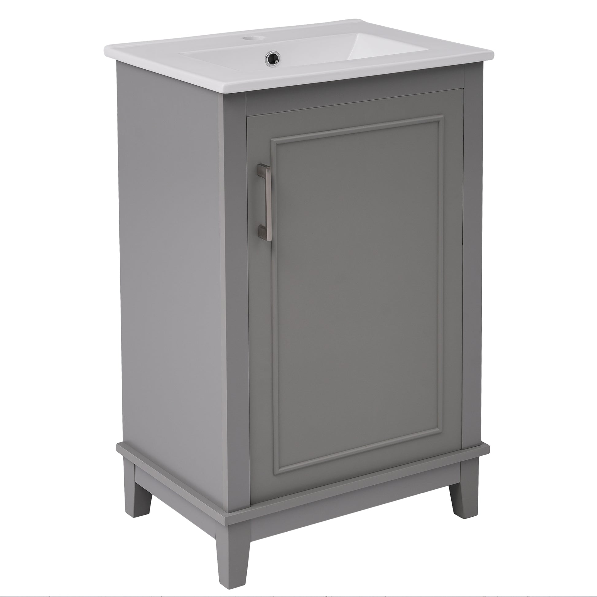 Viedo 20 Inch Modern Small Bathroom Vanity Cabinet With Ceramic Basin 20*15.5*33.3 Inches,Ample Storage,1 Soft Close Door Gray Solid Wood Mdf